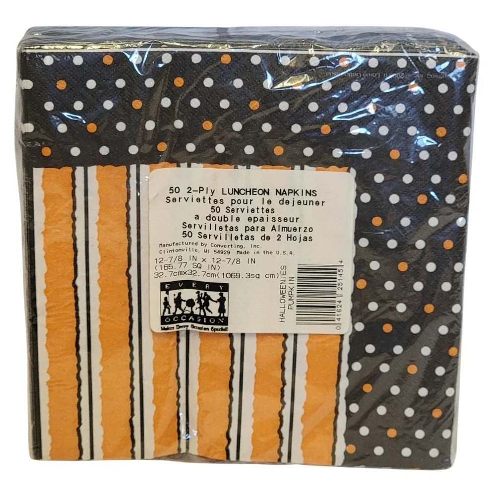 Halloween Napkins 50 Ct Jack O Lantern Luncheon Sz 6.5x6.5 Orange Black Party